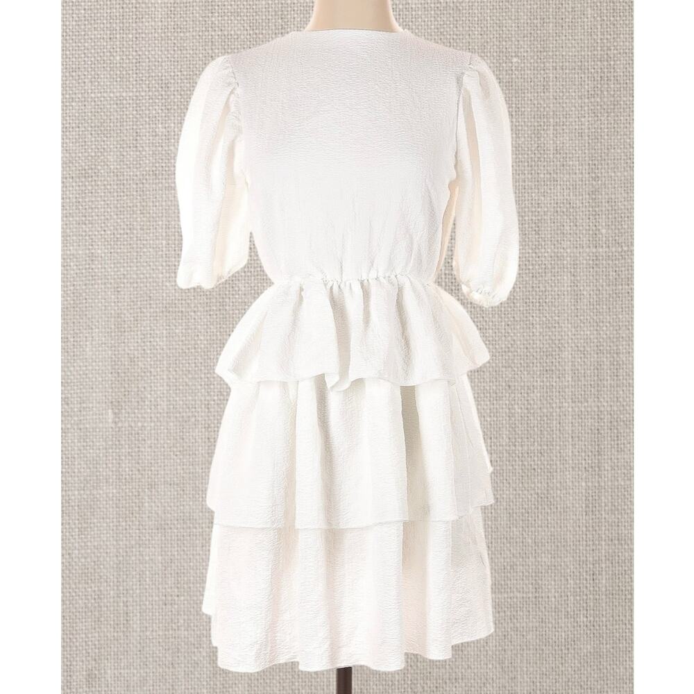 Nasty Gal NWT | white textured layered mini smock dress | size 0 US (UK 4)